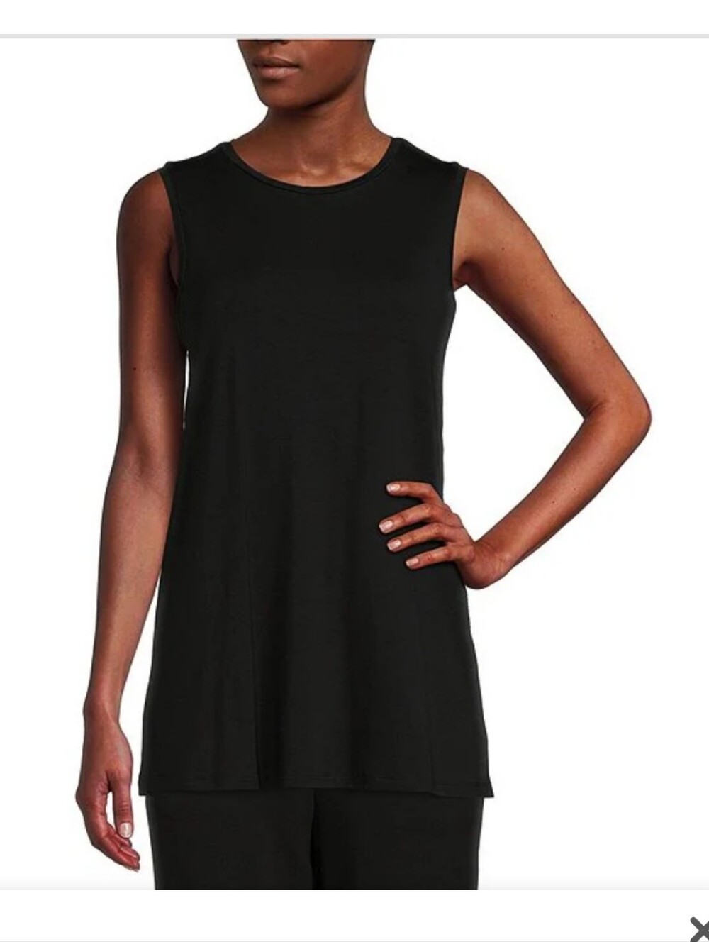 Eileen FisherClassic Black Crewneck Long Shell Sleeveless Women's Tee Size L NWT